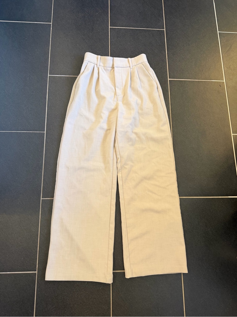 Abercrombie Sloane Tailored Wide Leg Trousers Light Stone Beige Women’s Small